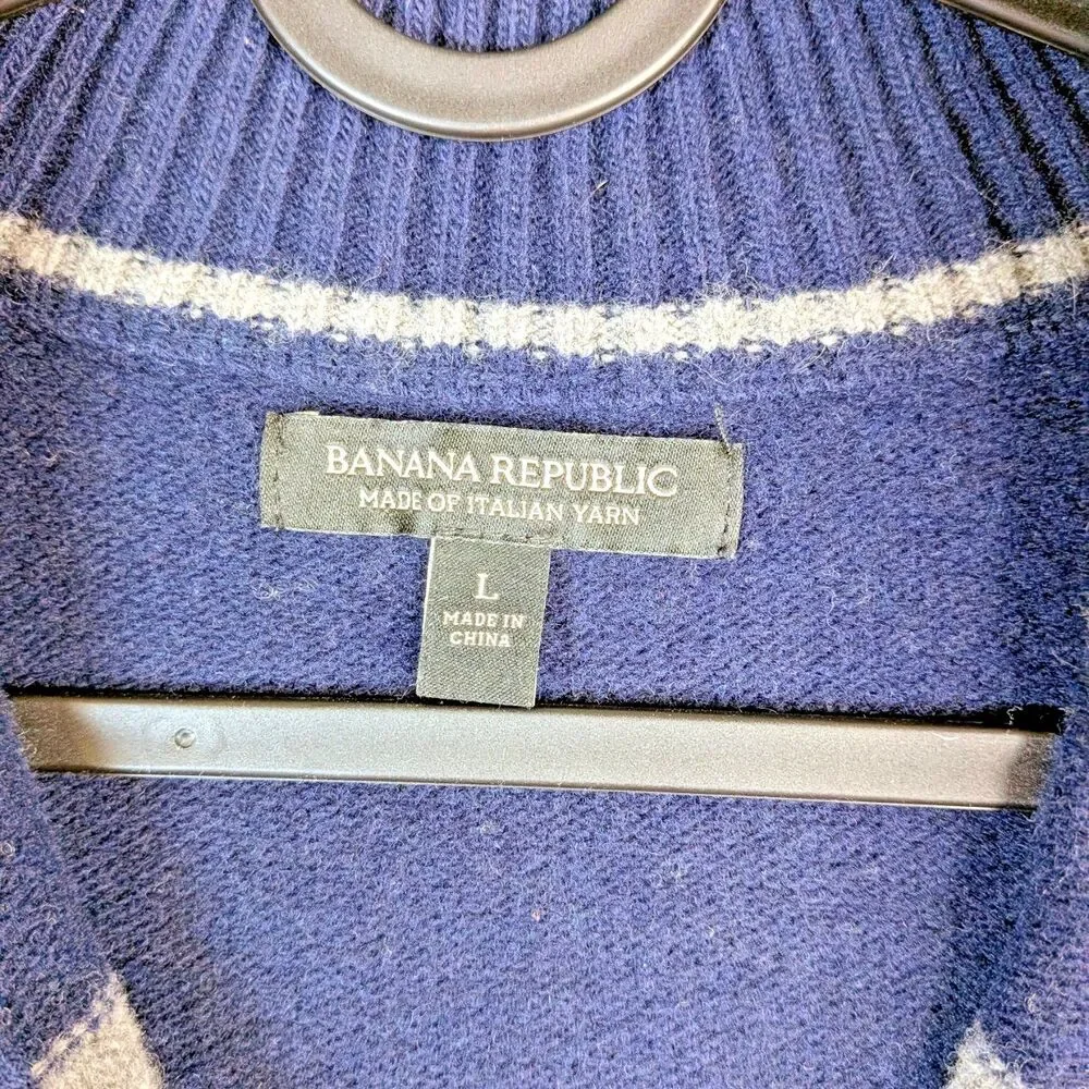 Banana Republic Men’s Italian Merino Wool Quarter-Zip Striped Sweater - Large